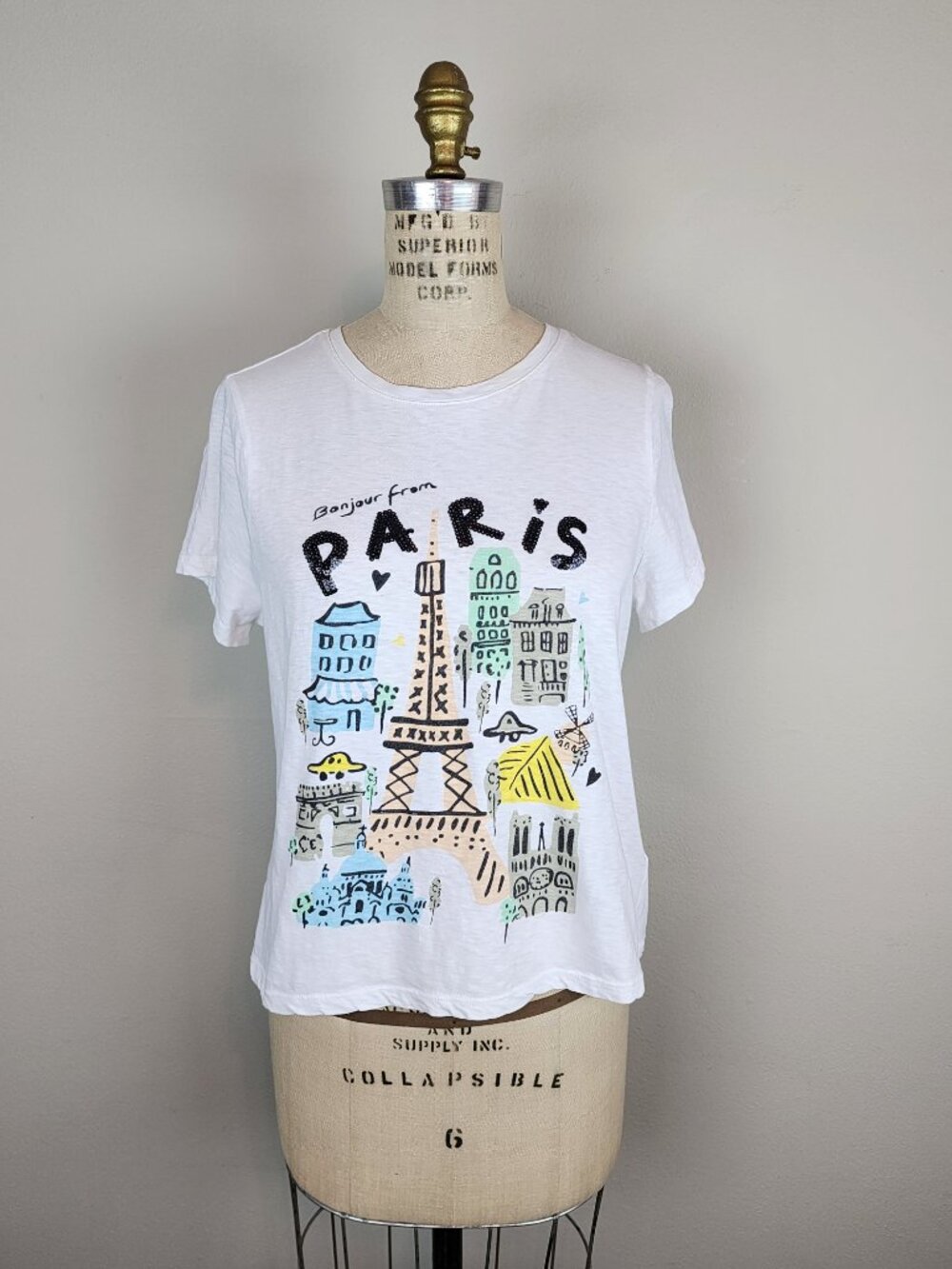 Christian Siriano Pastel Paris T Shirt Sparkly Black Sequins Ladies Size Medium